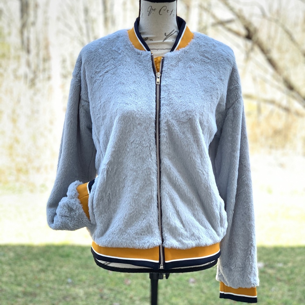 Woman’s Full Zipper Color Block Collar &Cuffs
